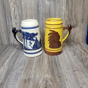 2 Vintage Old Sleep Eye Pottery Steins, Collectors Convention 2001 & 2002